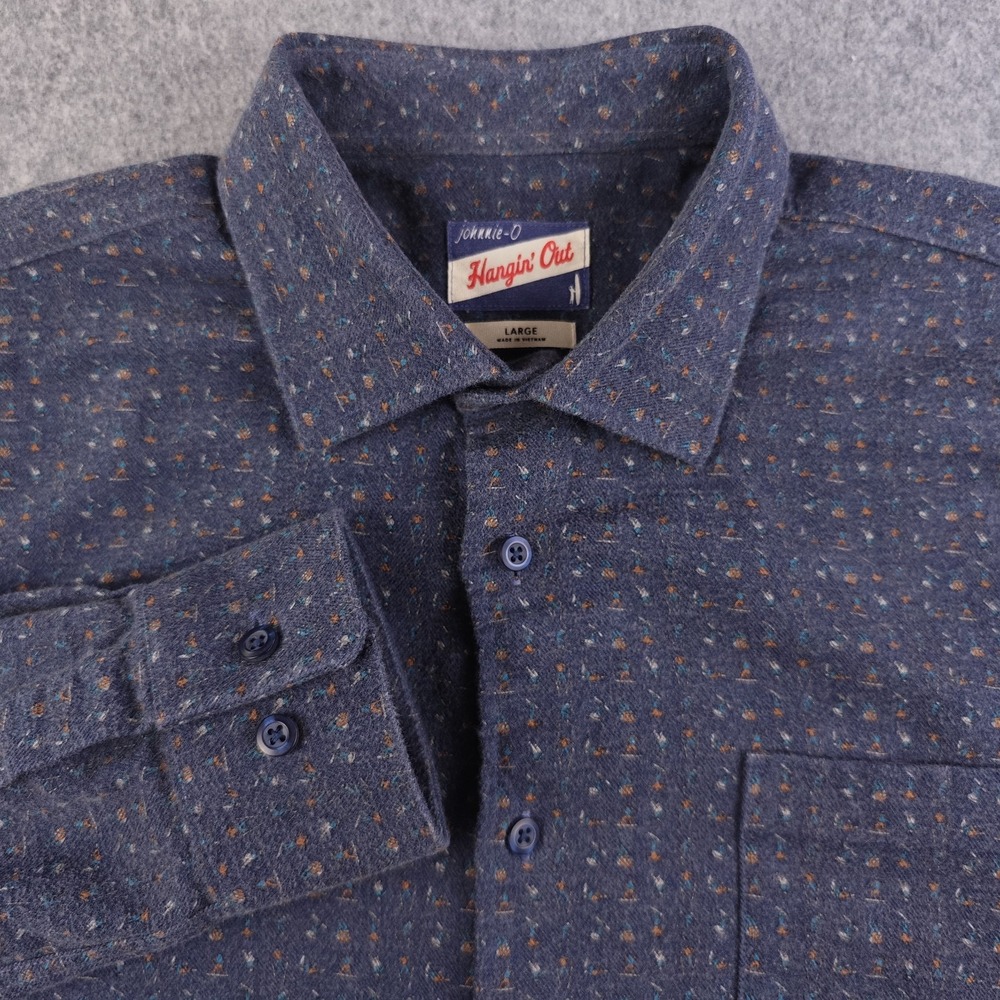 Johnnie O Hangin Out Flannel Shirt Mens Large Navy Surfer Print Geometric